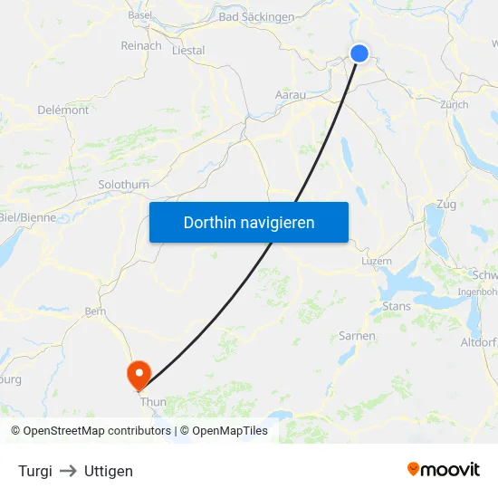 Turgi to Uttigen map