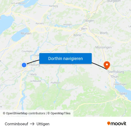 Corminboeuf to Uttigen map