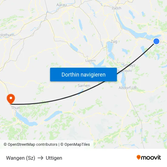 Wangen (Sz) to Uttigen map