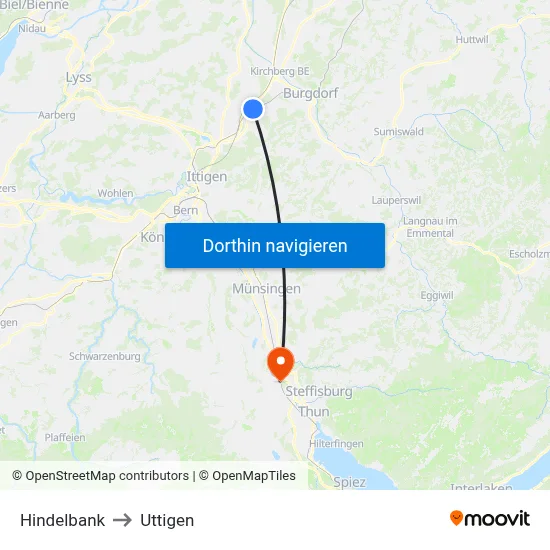 Hindelbank to Uttigen map