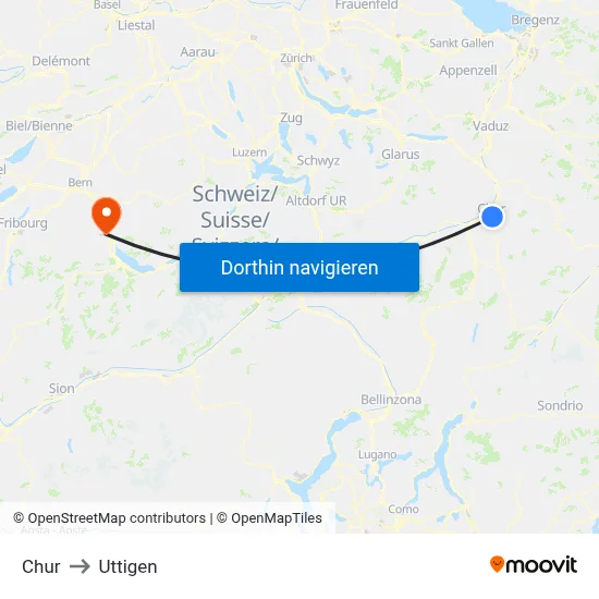 Chur to Uttigen map