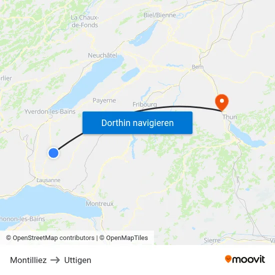 Montilliez to Uttigen map