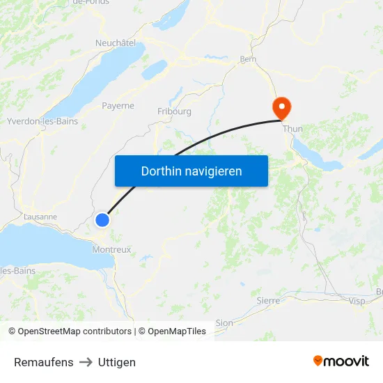 Remaufens to Uttigen map