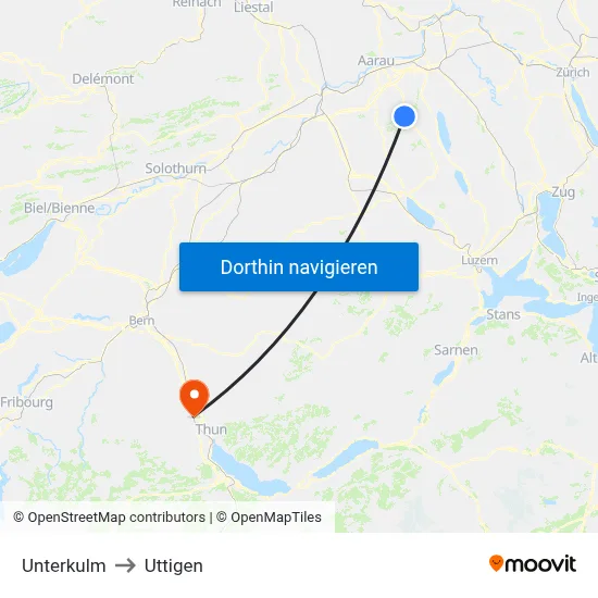 Unterkulm to Uttigen map