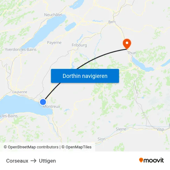 Corseaux to Uttigen map