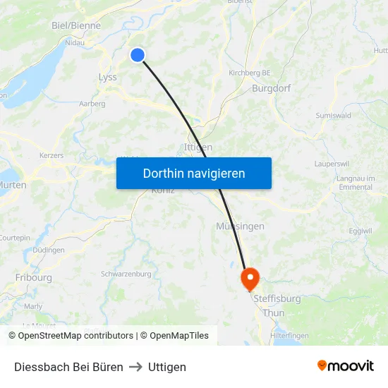 Diessbach Bei Büren to Uttigen map