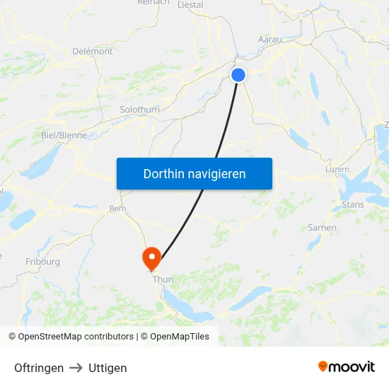 Oftringen to Uttigen map