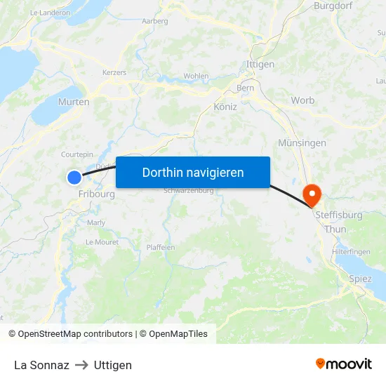 La Sonnaz to Uttigen map