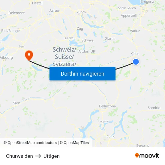 Churwalden to Uttigen map