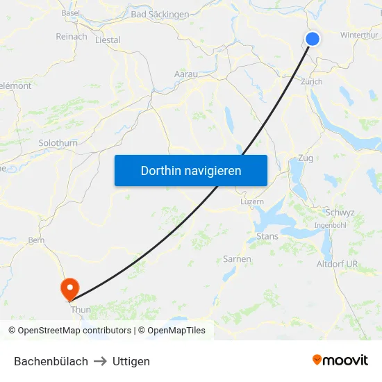 Bachenbülach to Uttigen map