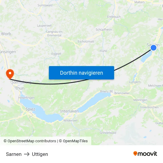 Sarnen to Uttigen map