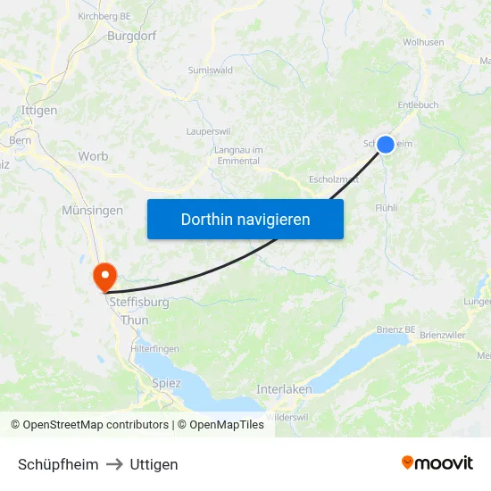 Schüpfheim to Uttigen map