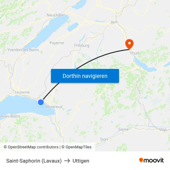 Saint-Saphorin (Lavaux) to Uttigen map