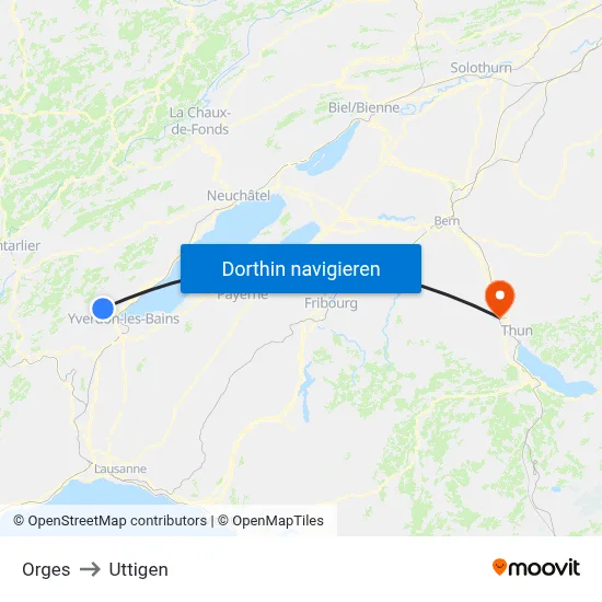 Orges to Uttigen map