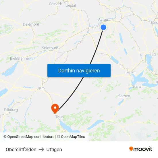 Oberentfelden to Uttigen map