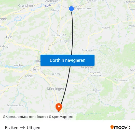 Etziken to Uttigen map