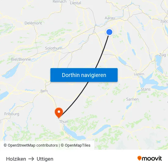 Holziken to Uttigen map