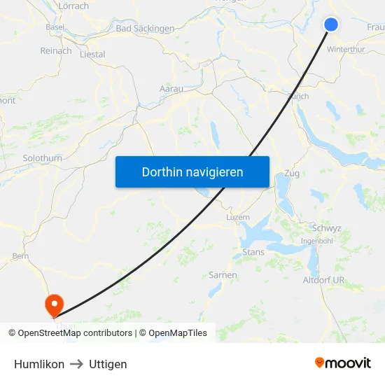 Humlikon to Uttigen map