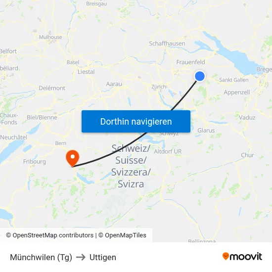 Münchwilen (Tg) to Uttigen map