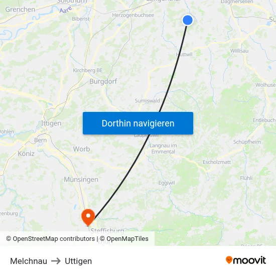 Melchnau to Uttigen map