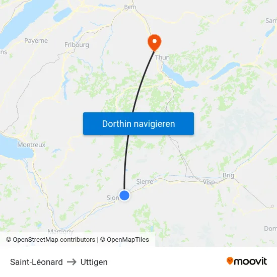 Saint-Léonard to Uttigen map