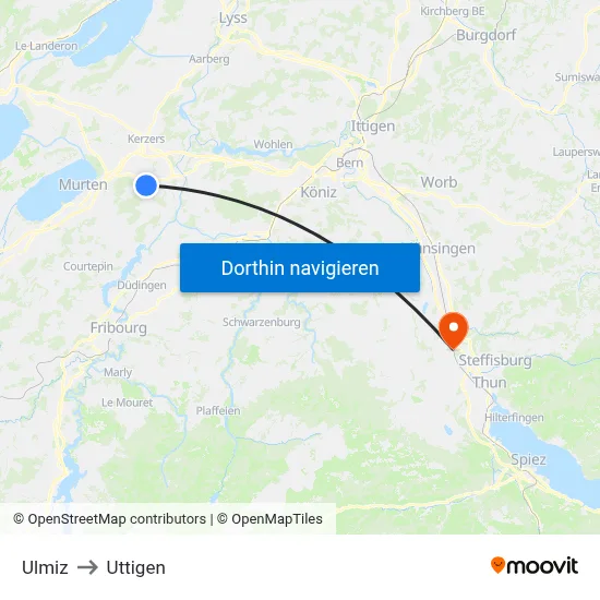 Ulmiz to Uttigen map