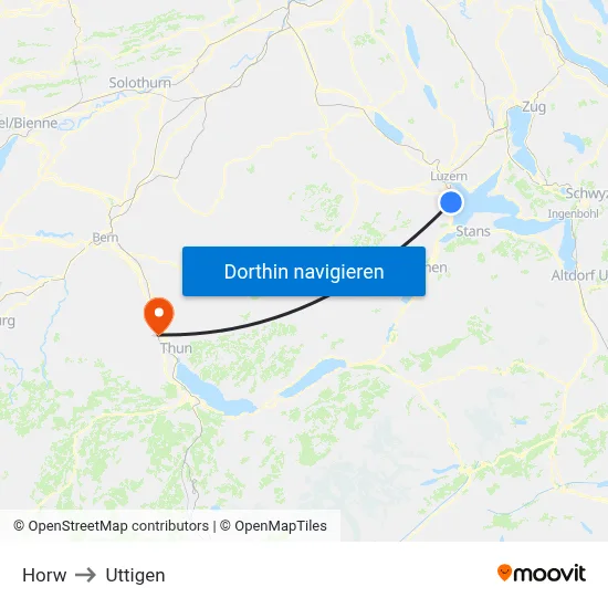 Horw to Uttigen map