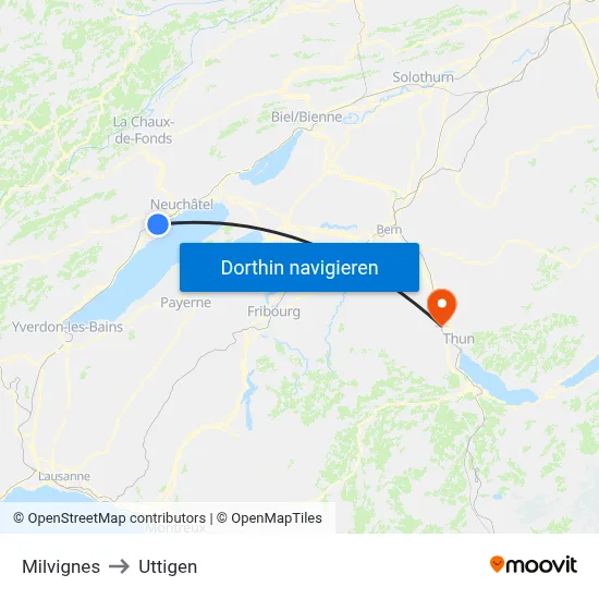 Milvignes to Uttigen map
