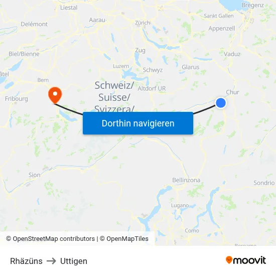 Rhäzüns to Uttigen map