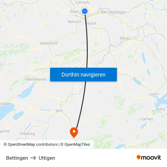 Bettingen to Uttigen map