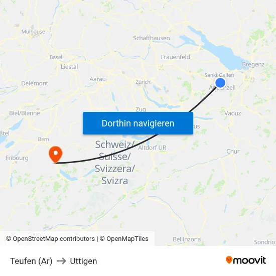 Teufen (Ar) to Uttigen map