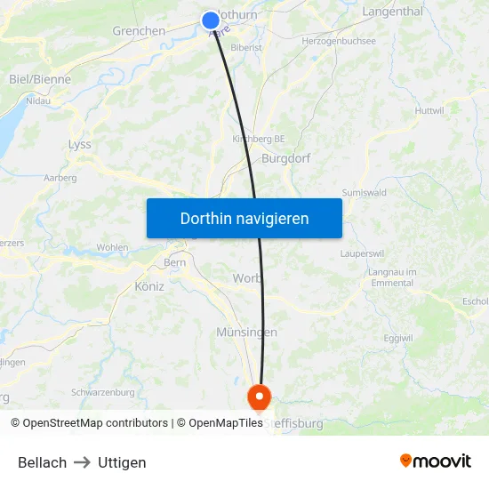 Bellach to Uttigen map