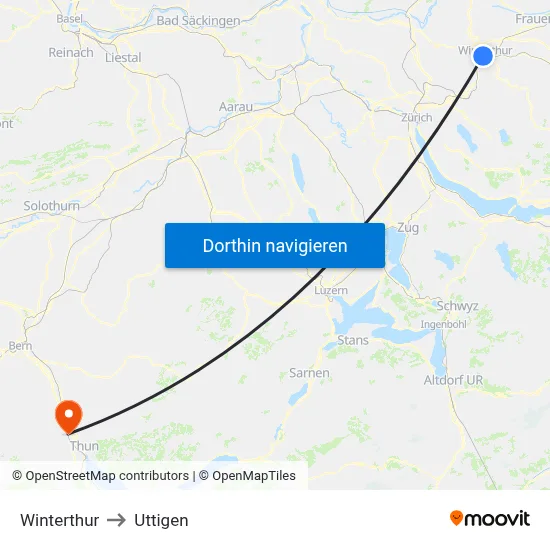 Winterthur to Uttigen map