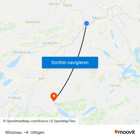 Winznau to Uttigen map