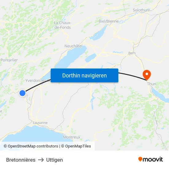 Bretonnières to Uttigen map