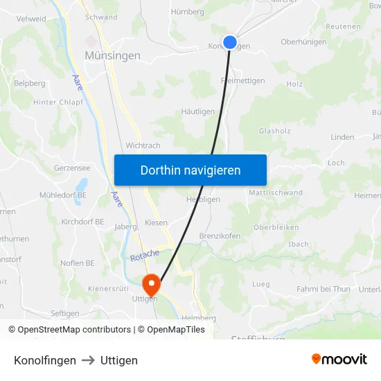 Konolfingen to Uttigen map