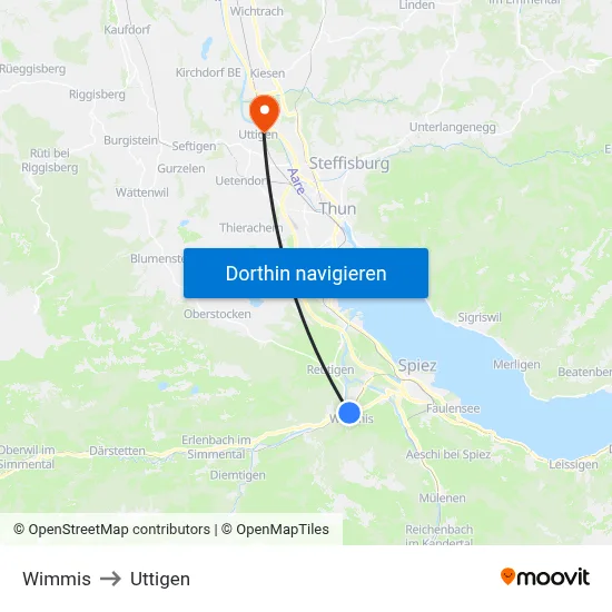 Wimmis to Uttigen map