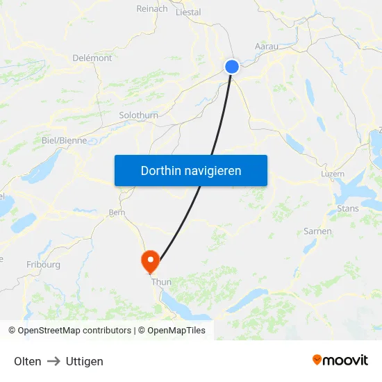 Olten to Uttigen map