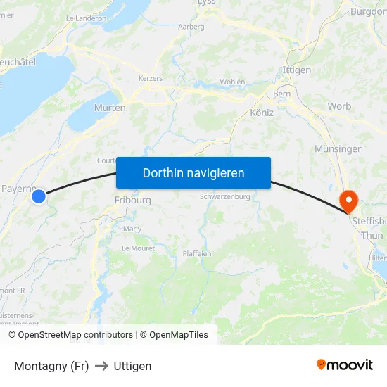 Montagny (Fr) to Uttigen map