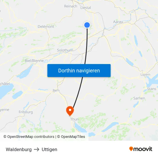 Waldenburg to Uttigen map
