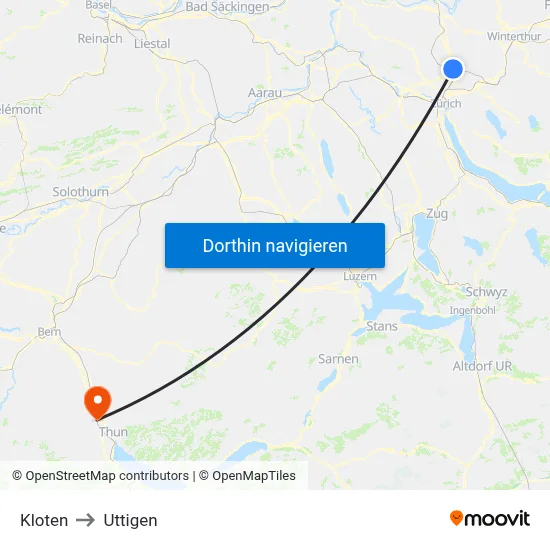 Kloten to Uttigen map