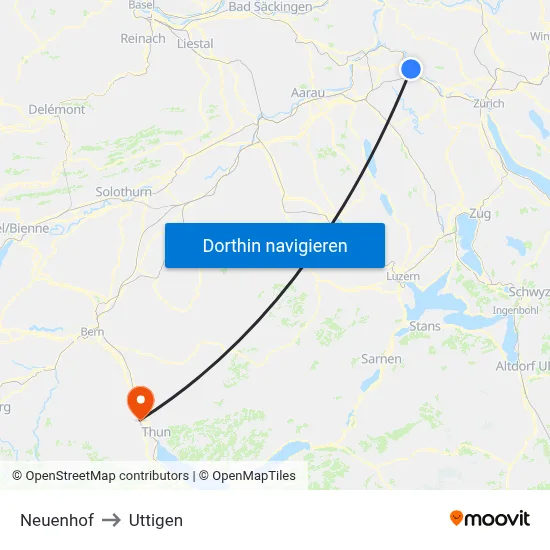 Neuenhof to Uttigen map