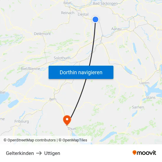 Gelterkinden to Uttigen map