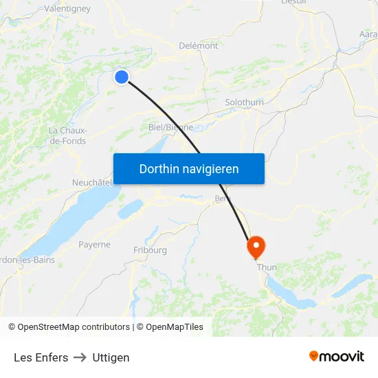 Les Enfers to Uttigen map