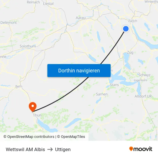 Wettswil AM Albis to Uttigen map