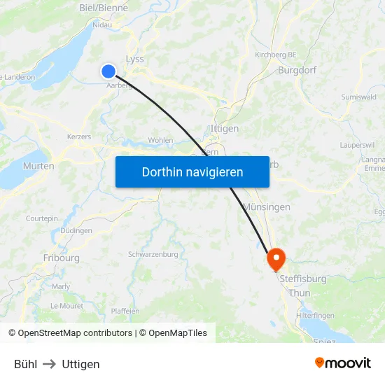 Bühl to Uttigen map