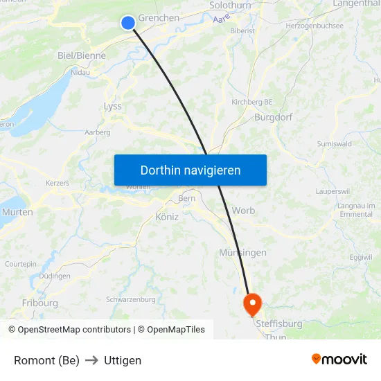 Romont (Be) to Uttigen map