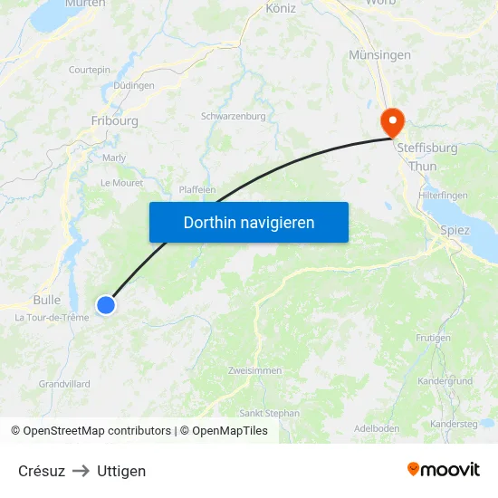 Crésuz to Uttigen map