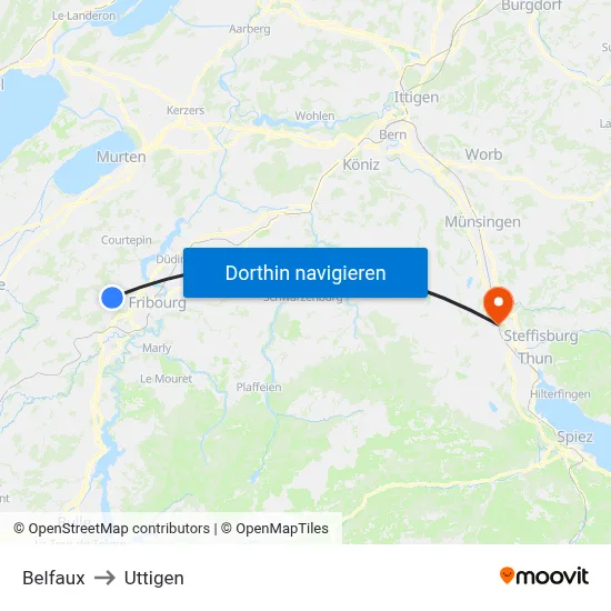 Belfaux to Uttigen map