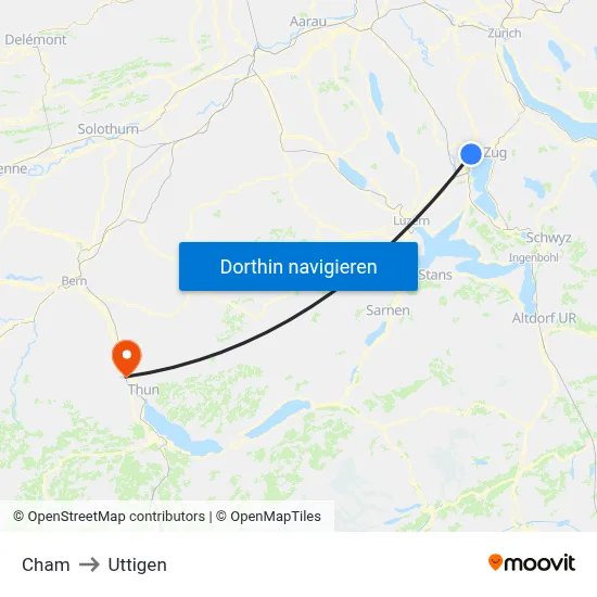 Cham to Uttigen map